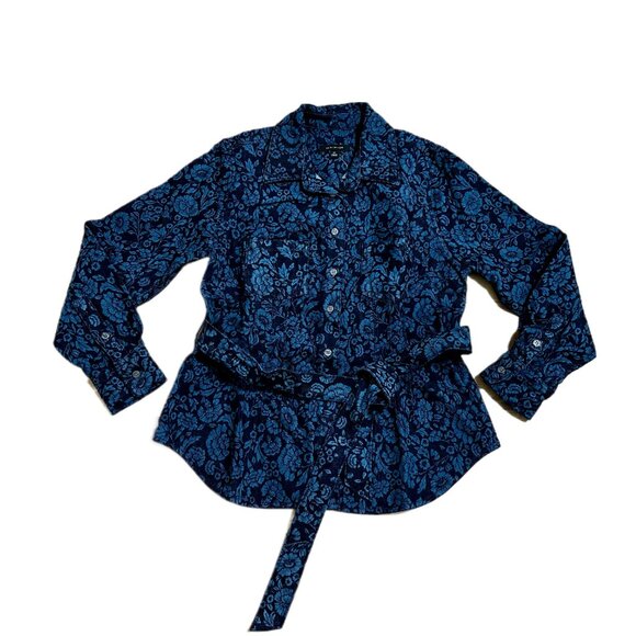 NWT - Ann Taylor Petite Denim Floral Flared Shirt – Size MP - Picture 15 of 16
